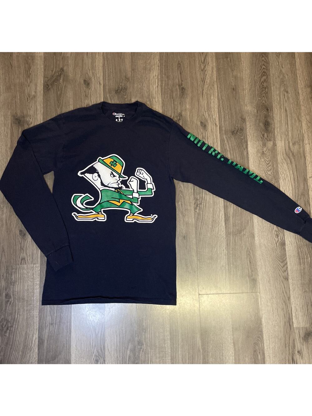 Champion Notre Dame Fighting Irish Leprechaun Blue Long Sleeve T-shirt Small
